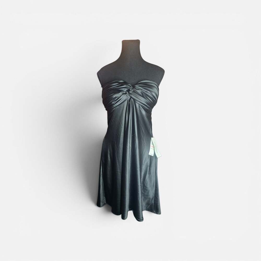 alex & sophia black satin strapless pleated cocktail dress size 13/14 NWT